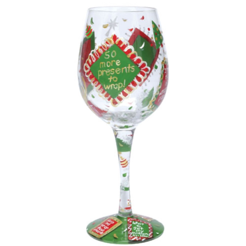 Holiday Whine Wine Glass by Lolita hand painted